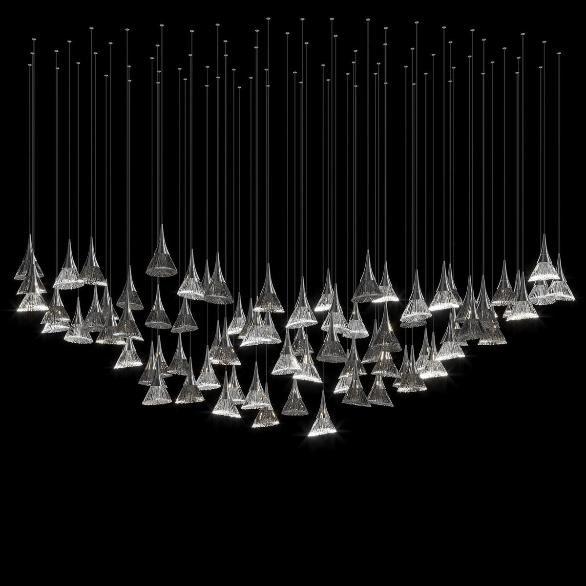 Crystal Fringe Cone Chandelier chandelier in a tall interior