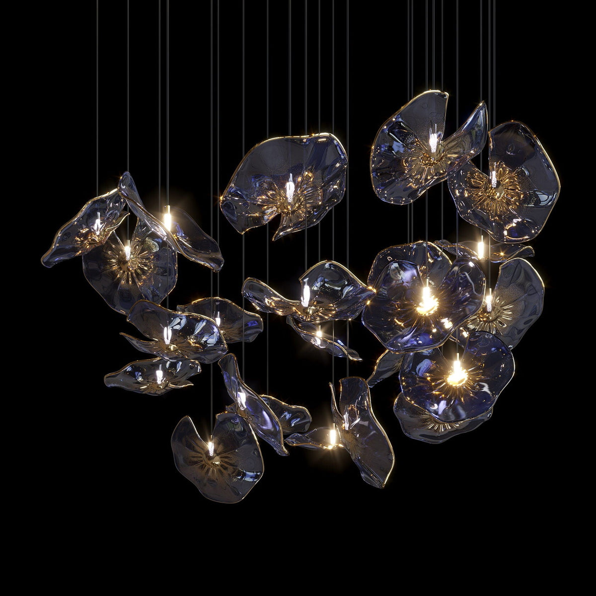Smoke Glass Lily Cluster Chandelier chandelier in a tall interior