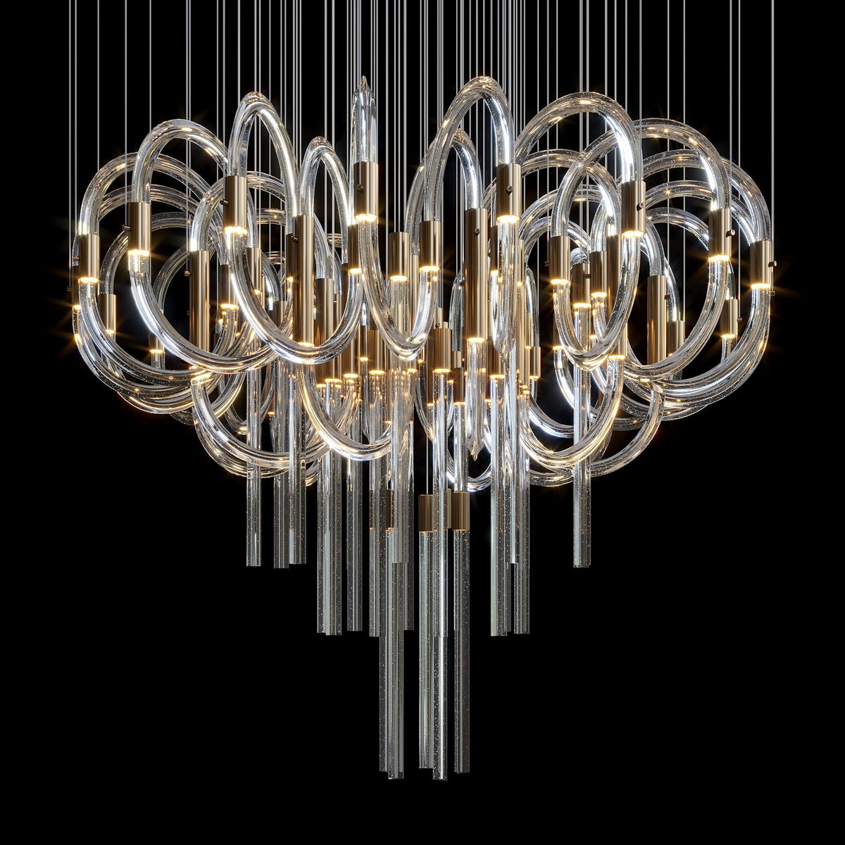 Crystal Ring Rain Chandelier chandelier in a tall interior