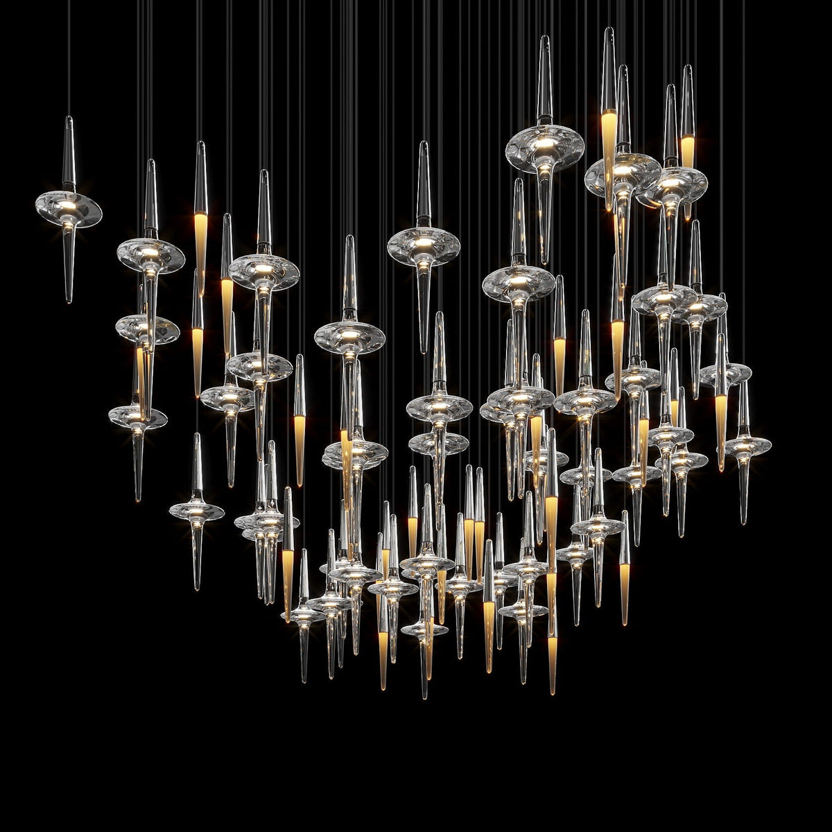 Crystal Icicle Saucer Chandelier chandelier in a tall interior