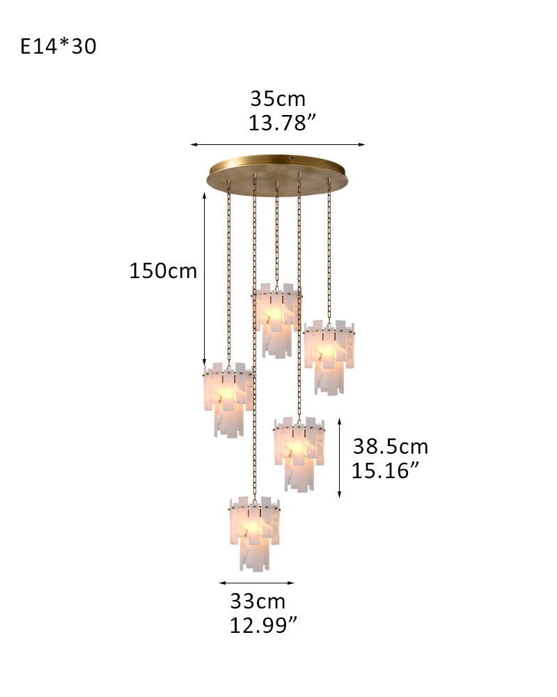 Tired Alabaster marble Cluster Chandelier 13" with adjustable chain