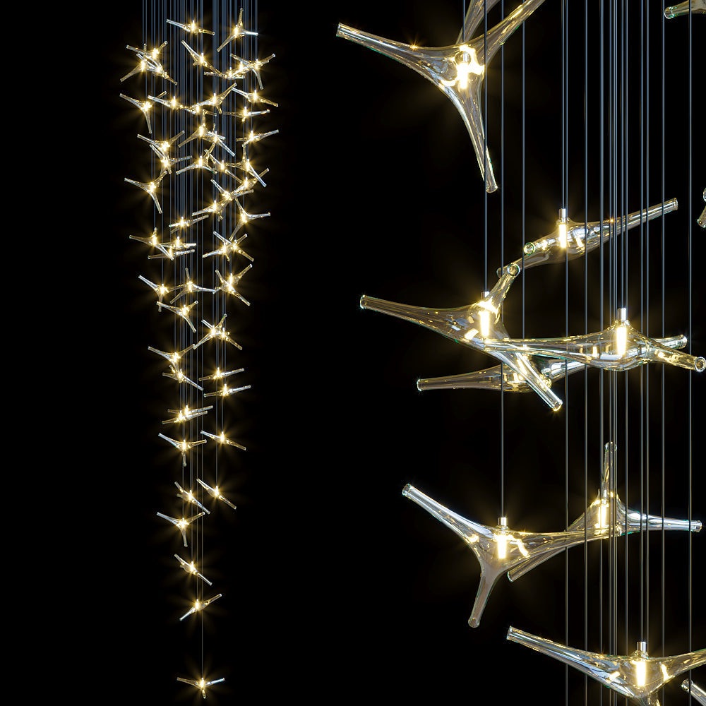 White Gold Leaf Vine Chandelier chandelier in a tall interior