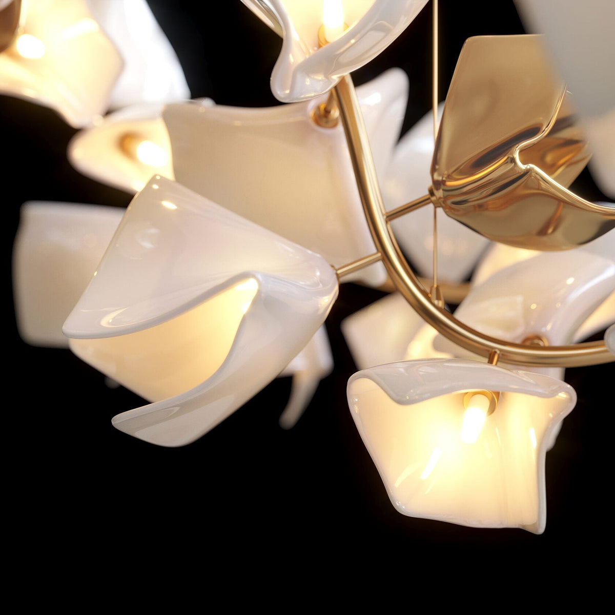 White Petal Cluster Chandelier chandelier in a tall interior