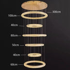 6 Ring Crystal Modern Stairway Lighting for high ceiling staircase and foyer lighting