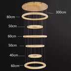 6 Ring Crystal Modern Stairway Lighting for high ceiling staircase and foyer lighting