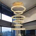 6 Ring Crystal Modern Stairway Lighting for high ceiling staircase and foyer lighting