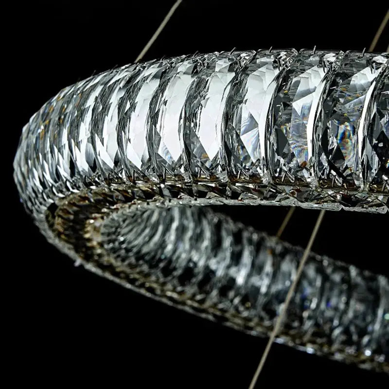 6 Ring Crystal Modern Stairway Lighting for high ceiling staircase and foyer lighting