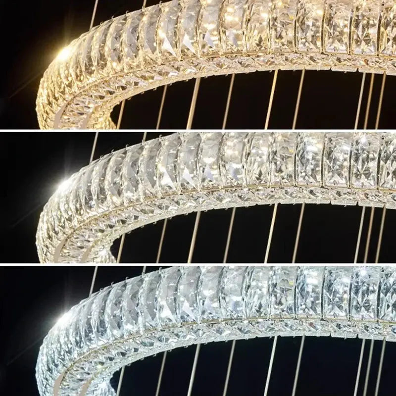 6 Ring Crystal Modern Stairway Lighting for high ceiling staircase and foyer lighting