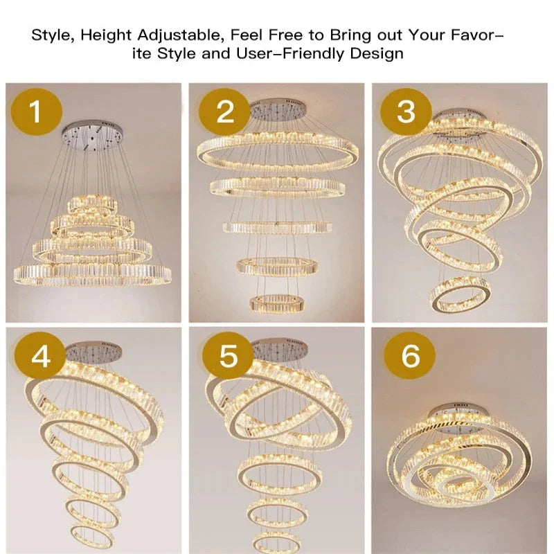 6 Tier Crystal Ring Chandelier for High Ceiling for high ceiling staircase and foyer lighting