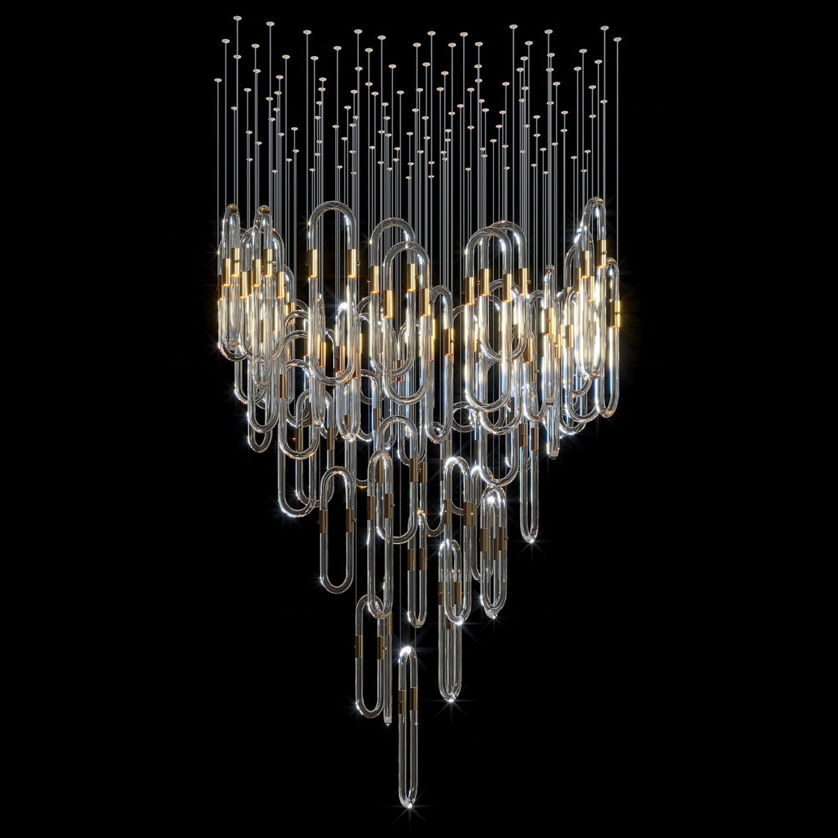 Glass Loop Waterfall Chandelier chandelier in a tall interior