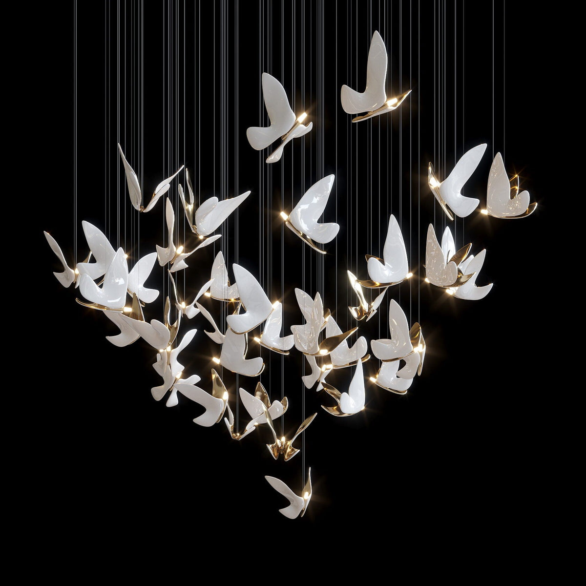 White Butterfly Flight Chandelier chandelier in a tall interior