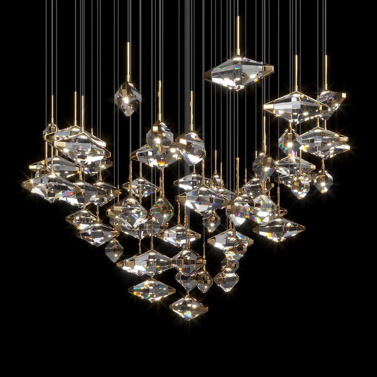 Amber Prism Constellation Chandelier chandelier in a tall interior