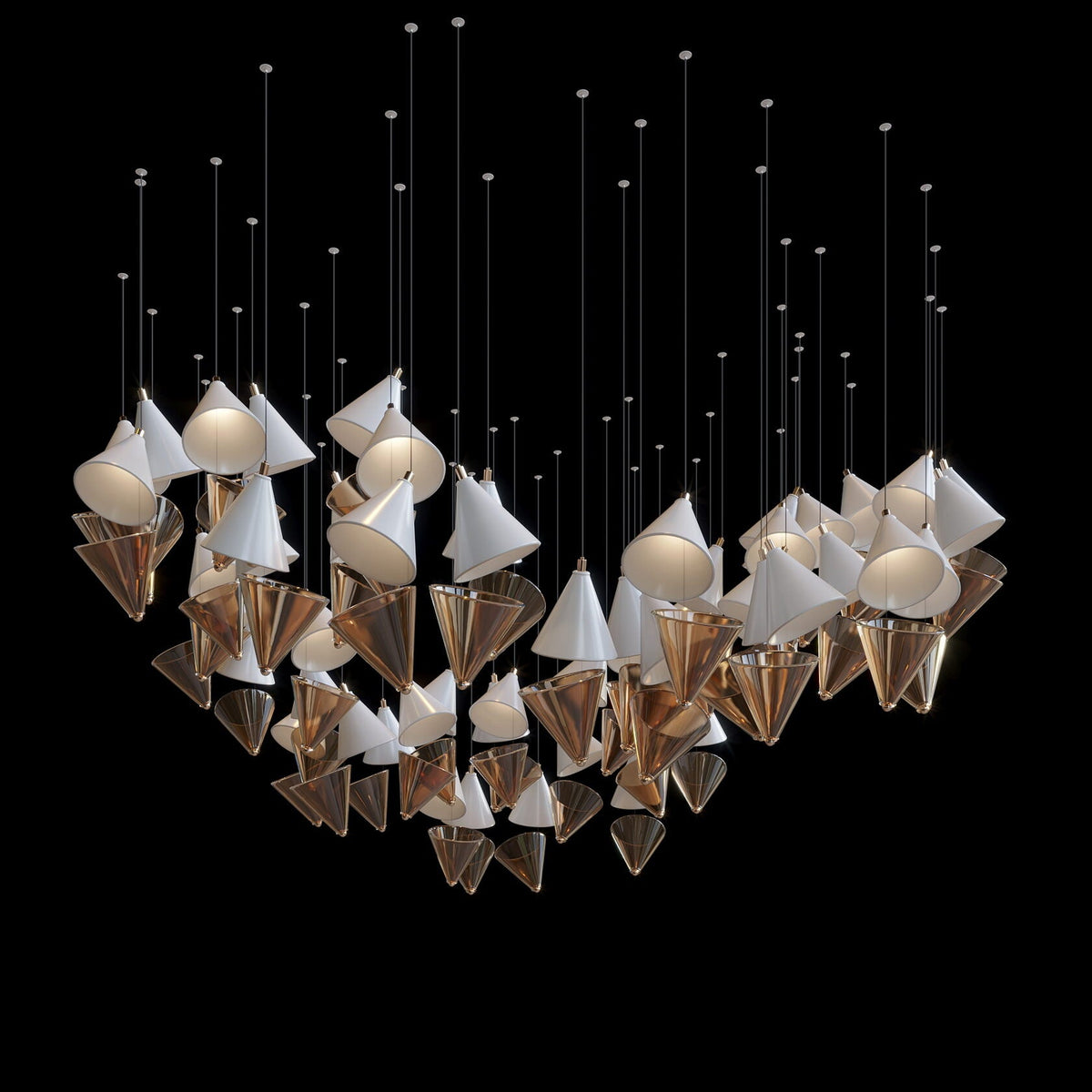 Ivory Cone Garland Chandelier chandelier in a tall interior