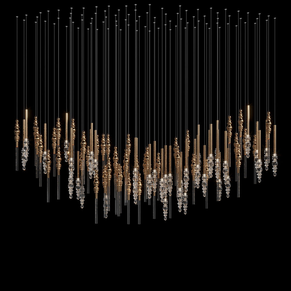 Crystal Totem Cascade Chandelier chandelier in a tall interior