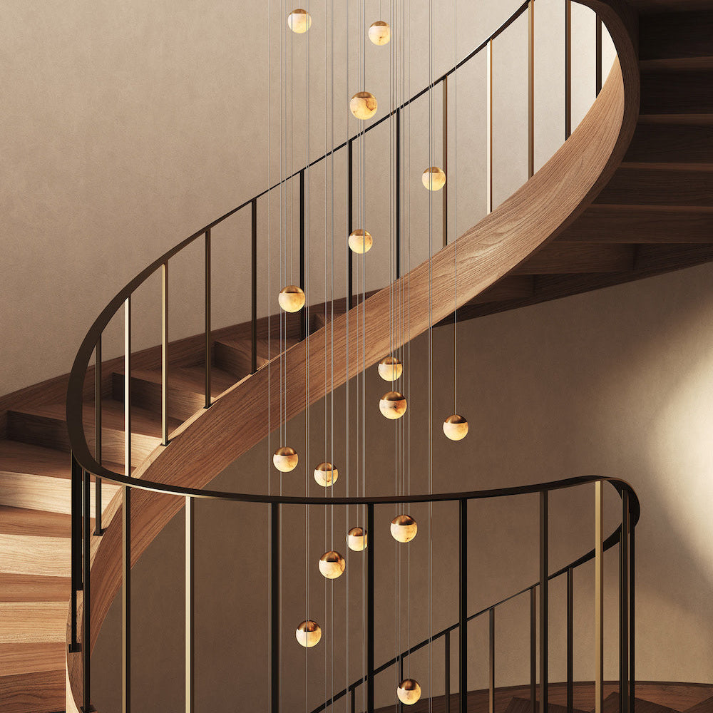 Calli 18 Alabaster Chandelier chandelier in a tall interior