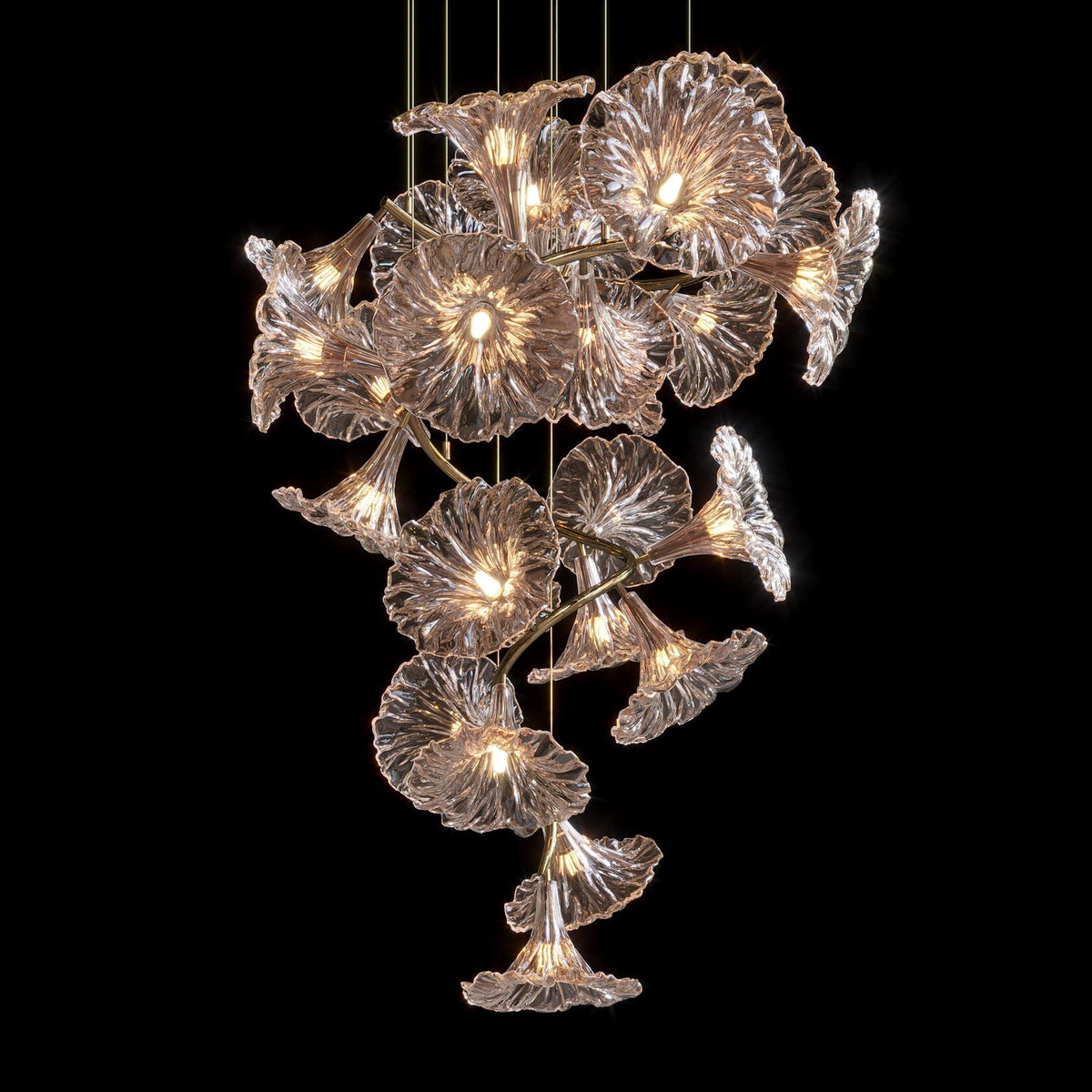 White Ginkgo Bloom Chandelier chandelier in a tall interior