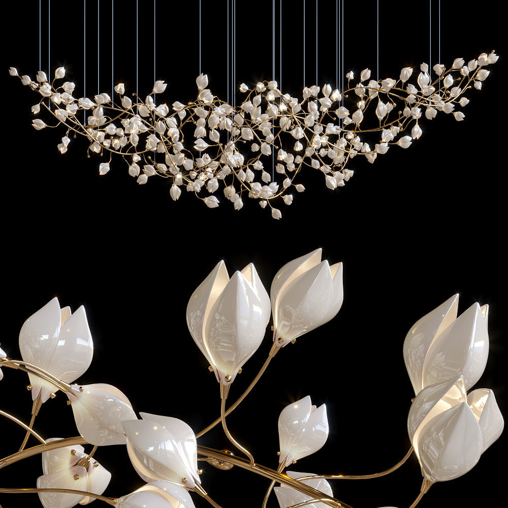 Linear Spark Vine Chandelier chandelier in a tall interior
