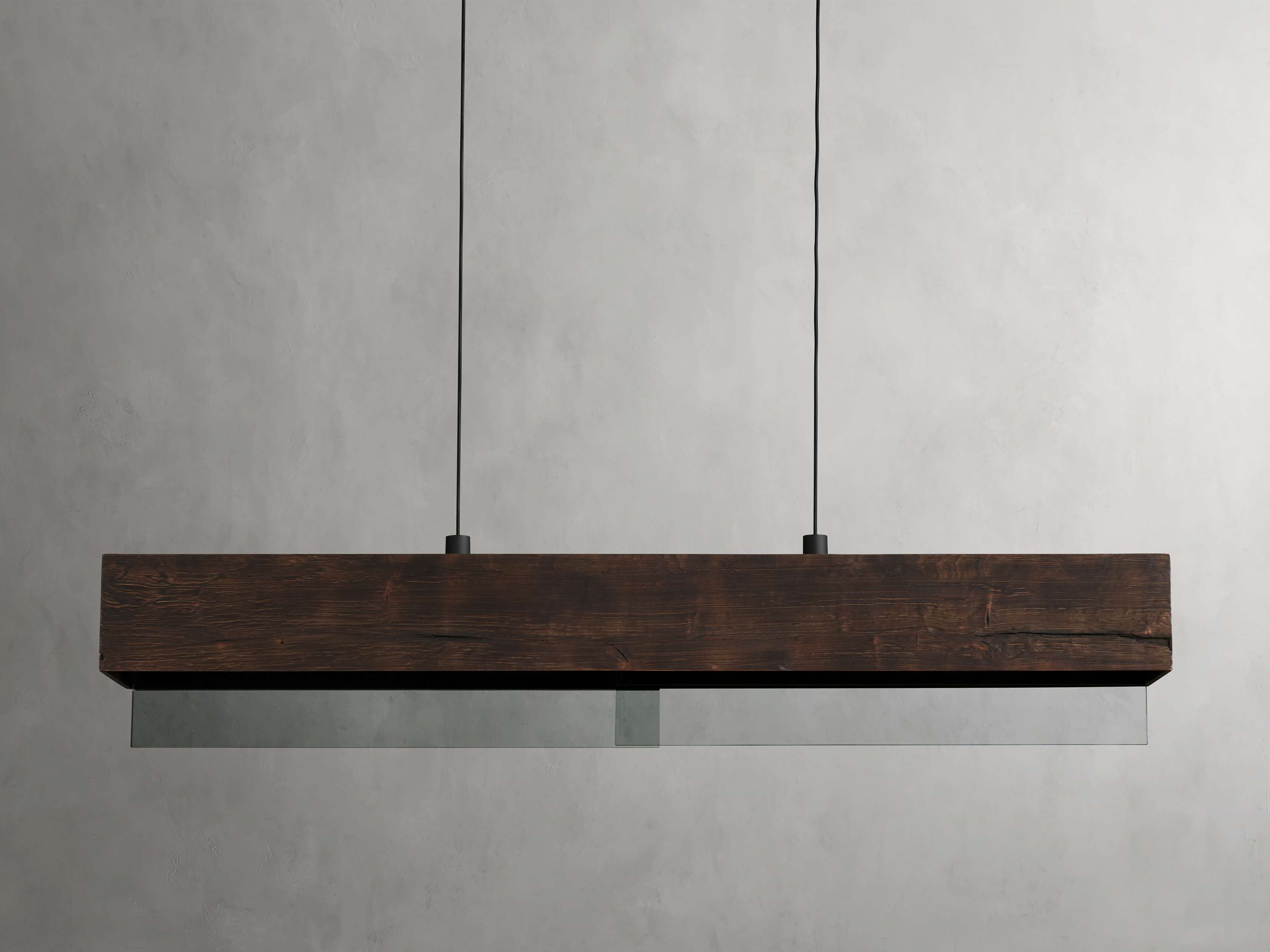 Lena Linear Wood Glass Chandelier 47'' 62" 72"L by Bling Lighting Studio