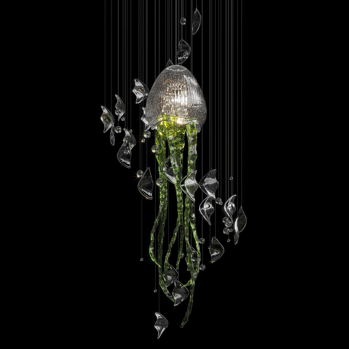 Aqua Jellyfish Chandelier chandelier in a tall interior