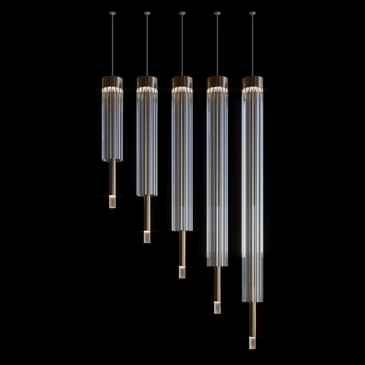 Crystal Tube Rain Chandelier chandelier in a tall interior