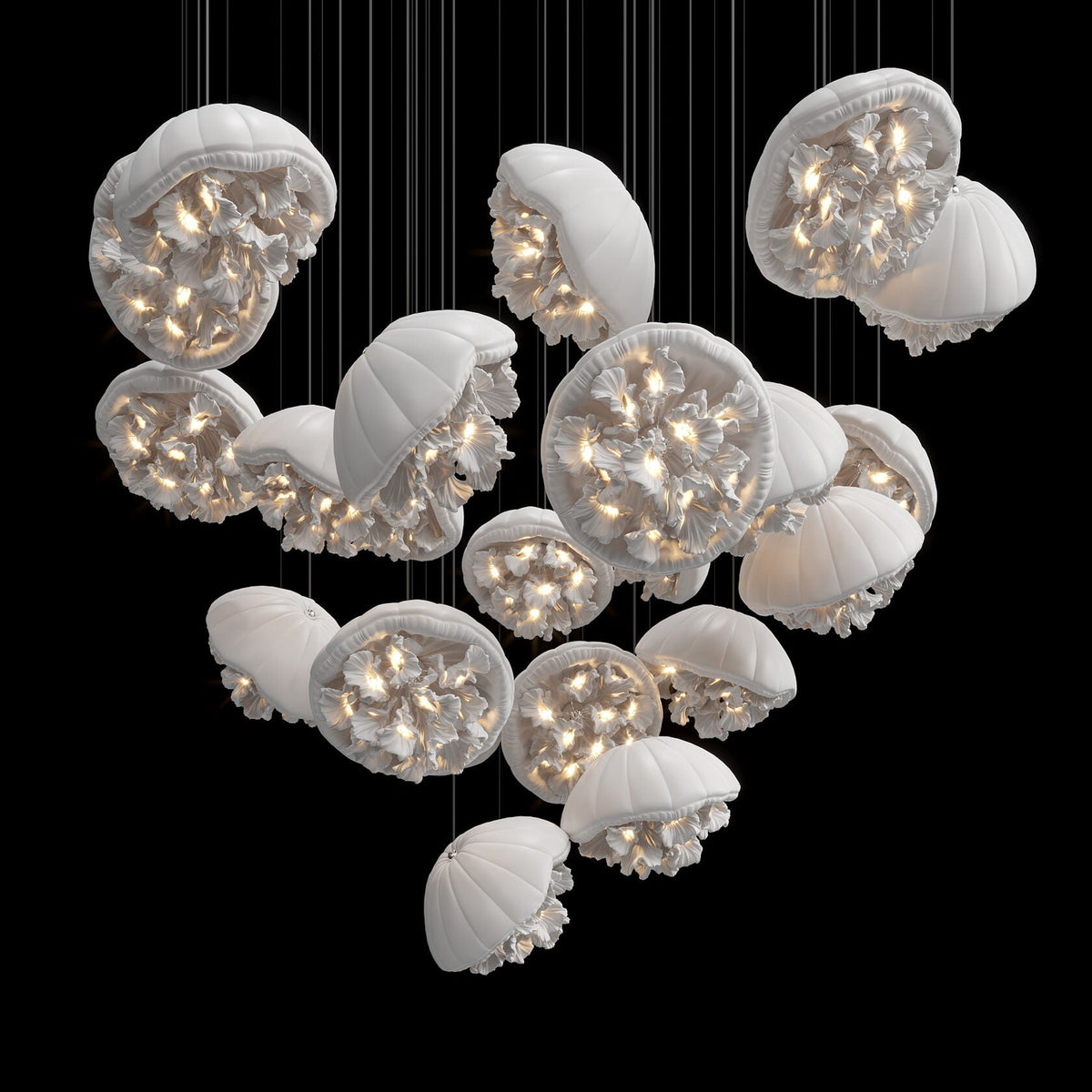 Violet Jelly Bloom Chandelier chandelier in a tall interior