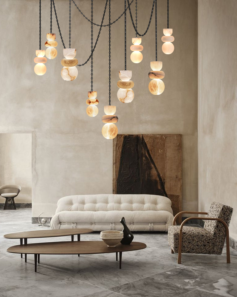7 lights 6" Wide Multi Light LED Pendant Light Fixtures white alabaster indoor lighting