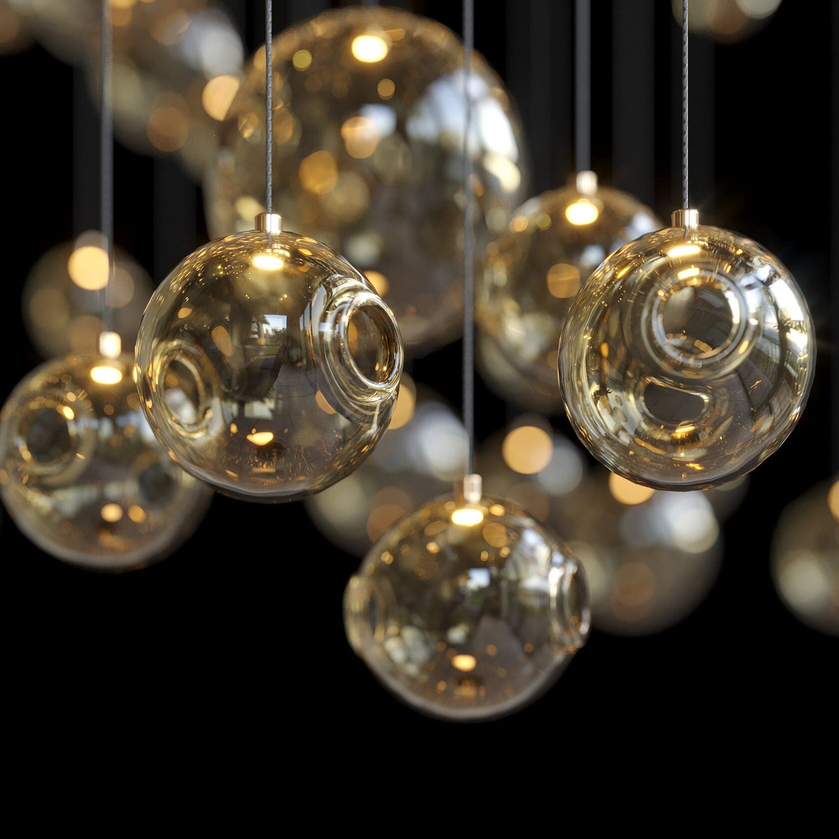 Glass Bubble Cloud Chandelier chandelier in a tall interior
