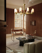Alabaster Luxury Moonshade Brass Chandelier for dining room