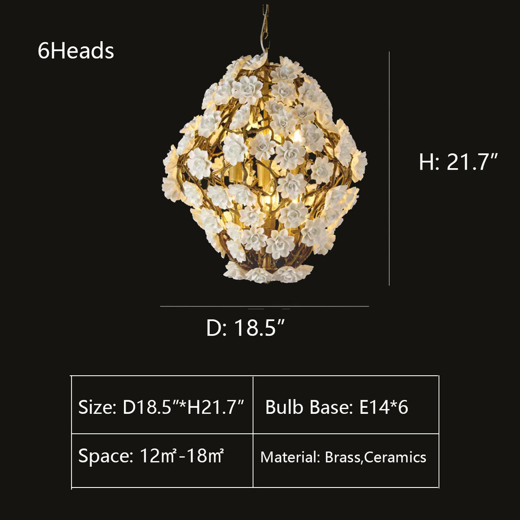 Brass and Ceramic Flower Art Chandelier Post Modern Light Luxury Style for Living and Dining Areas by Bling Lighting Studio