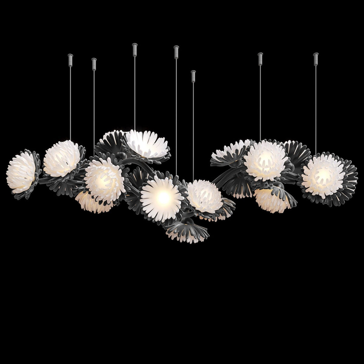 Monochrome Daisy Cluster Chandelier chandelier in a tall interior
