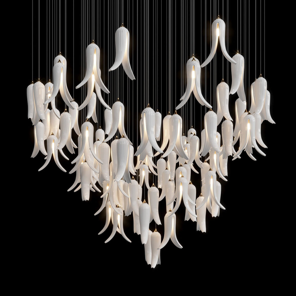 White Pepper Cascade Chandelier chandelier in a tall interior