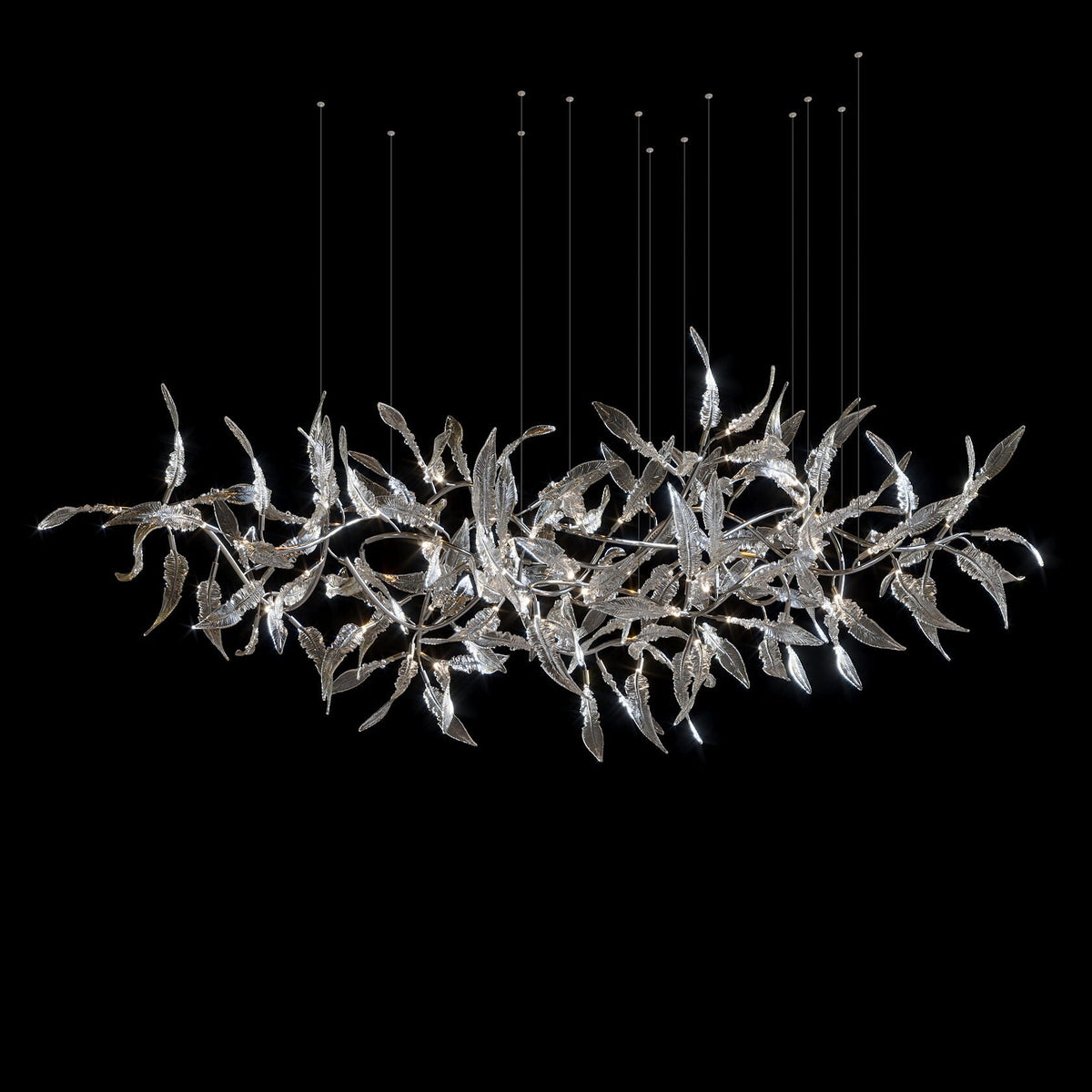 Pink Silver Leaf Vine Chandelier chandelier in a tall interior