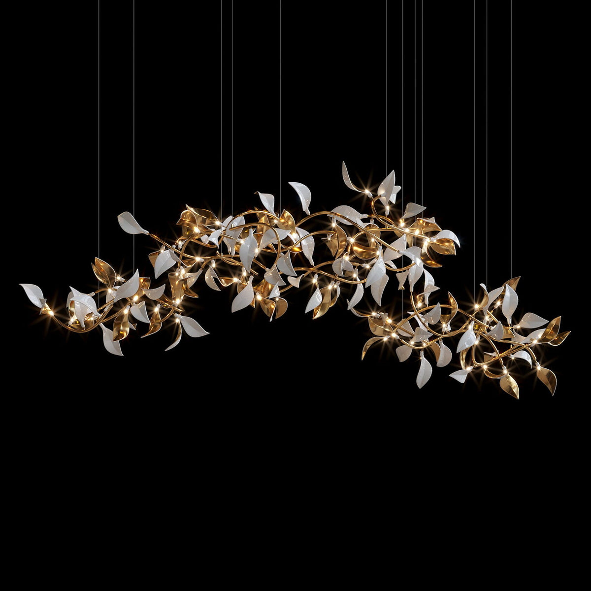 White Gold Leaf Vine Chandelier chandelier in a tall interior