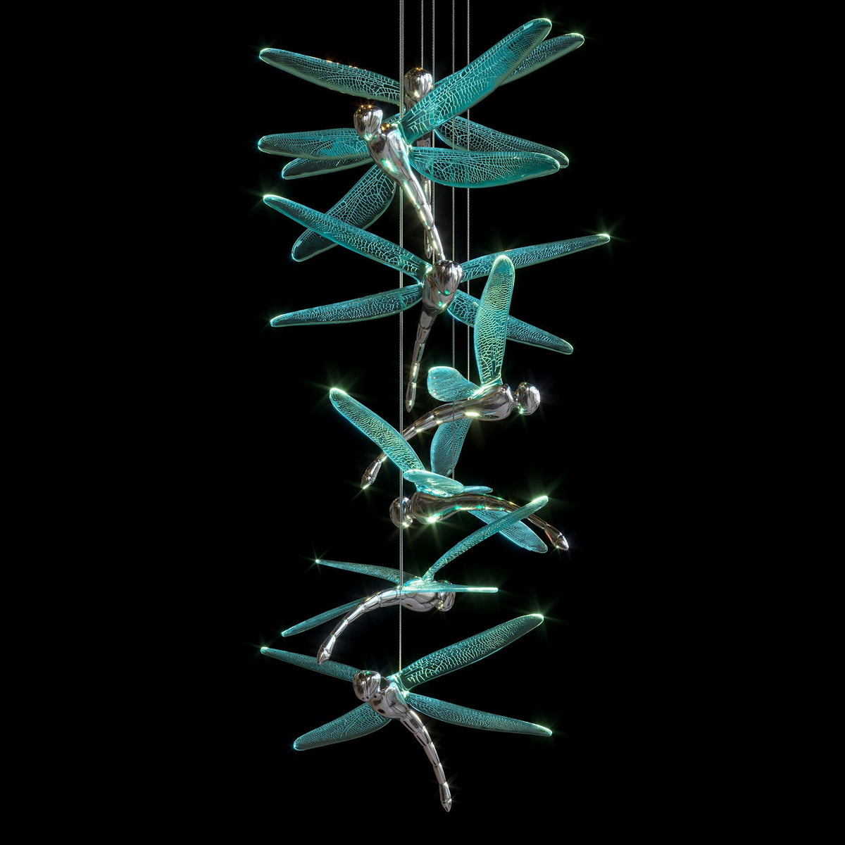 Dragonfly Flight Chandelier chandelier in a tall interior