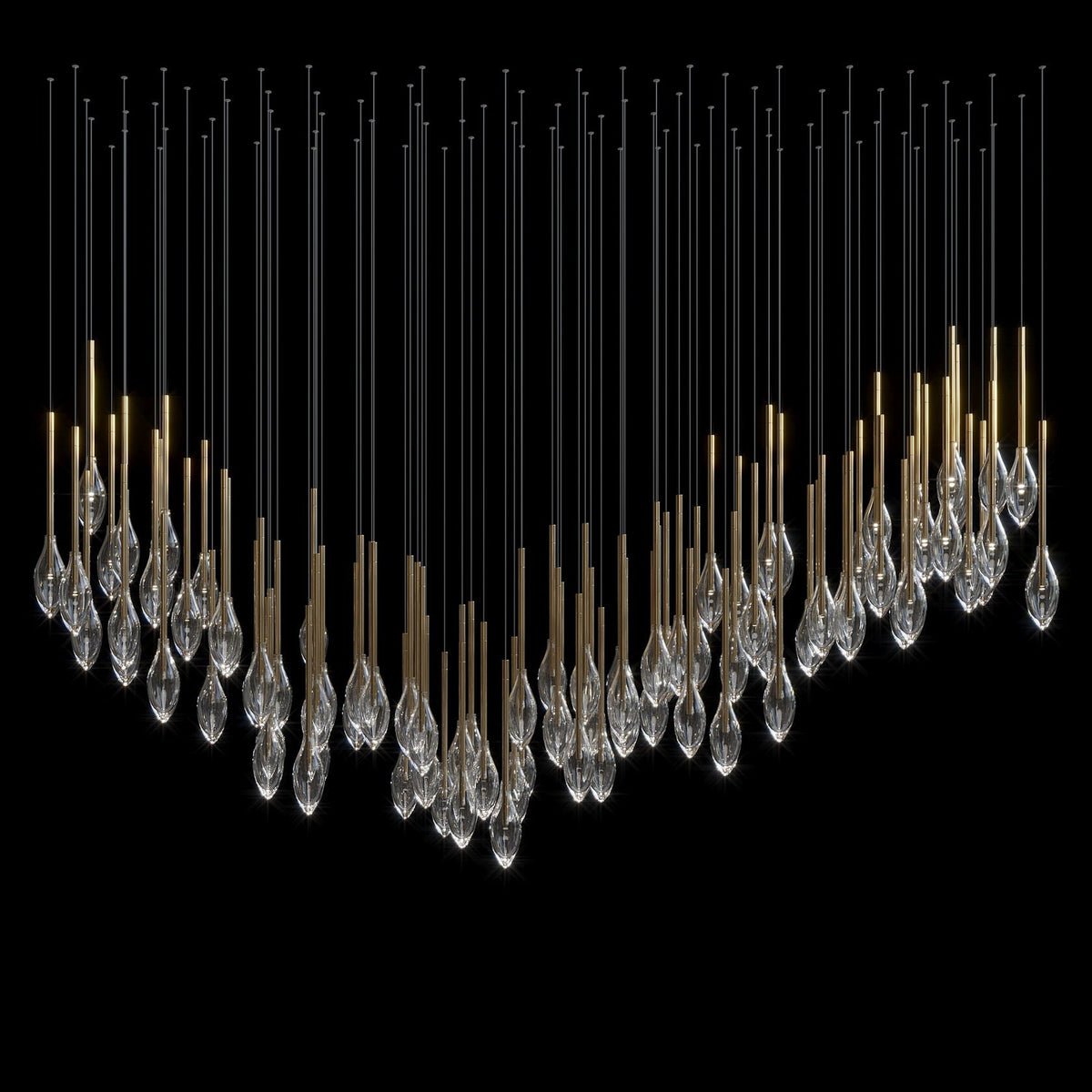 Crystal Raindrop Reed Chandelier chandelier in a tall interior