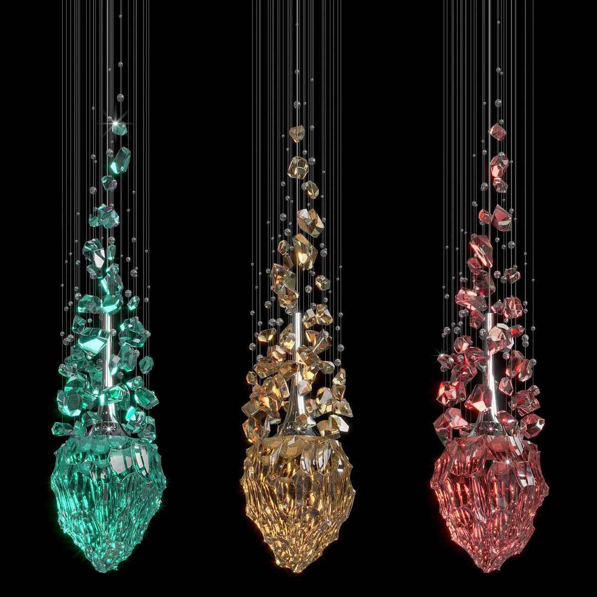 Amber Crystal Geyser Chandelier chandelier in a tall interior