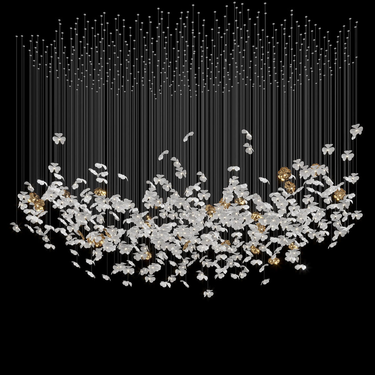 White Butterfly Cloud Chandelier chandelier in a tall interior