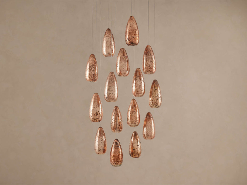 Edda Cascade Teardrop Mercury Glass Round Chandelier 23'' 35''D by Bling Lighting Studio