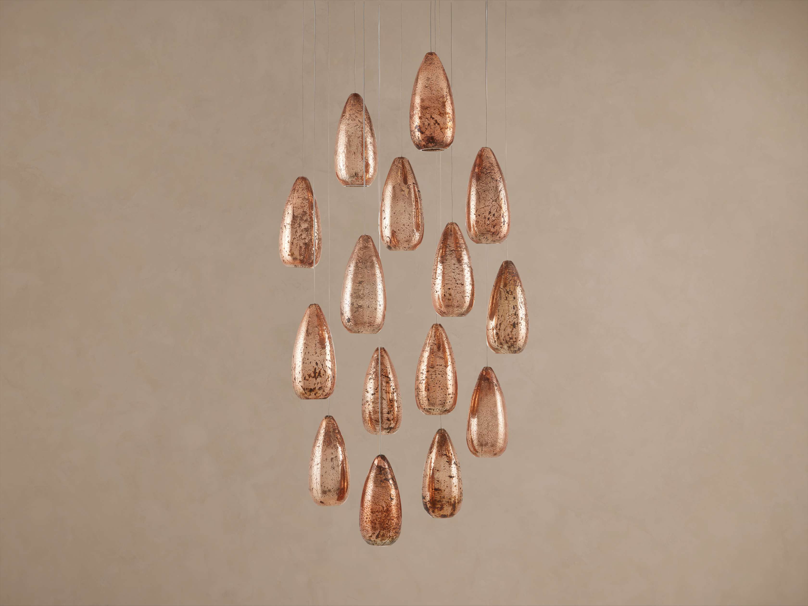 Edda Cascade Teardrop Mercury Glass Round Chandelier 23'' 35''D by Bling Lighting Studio