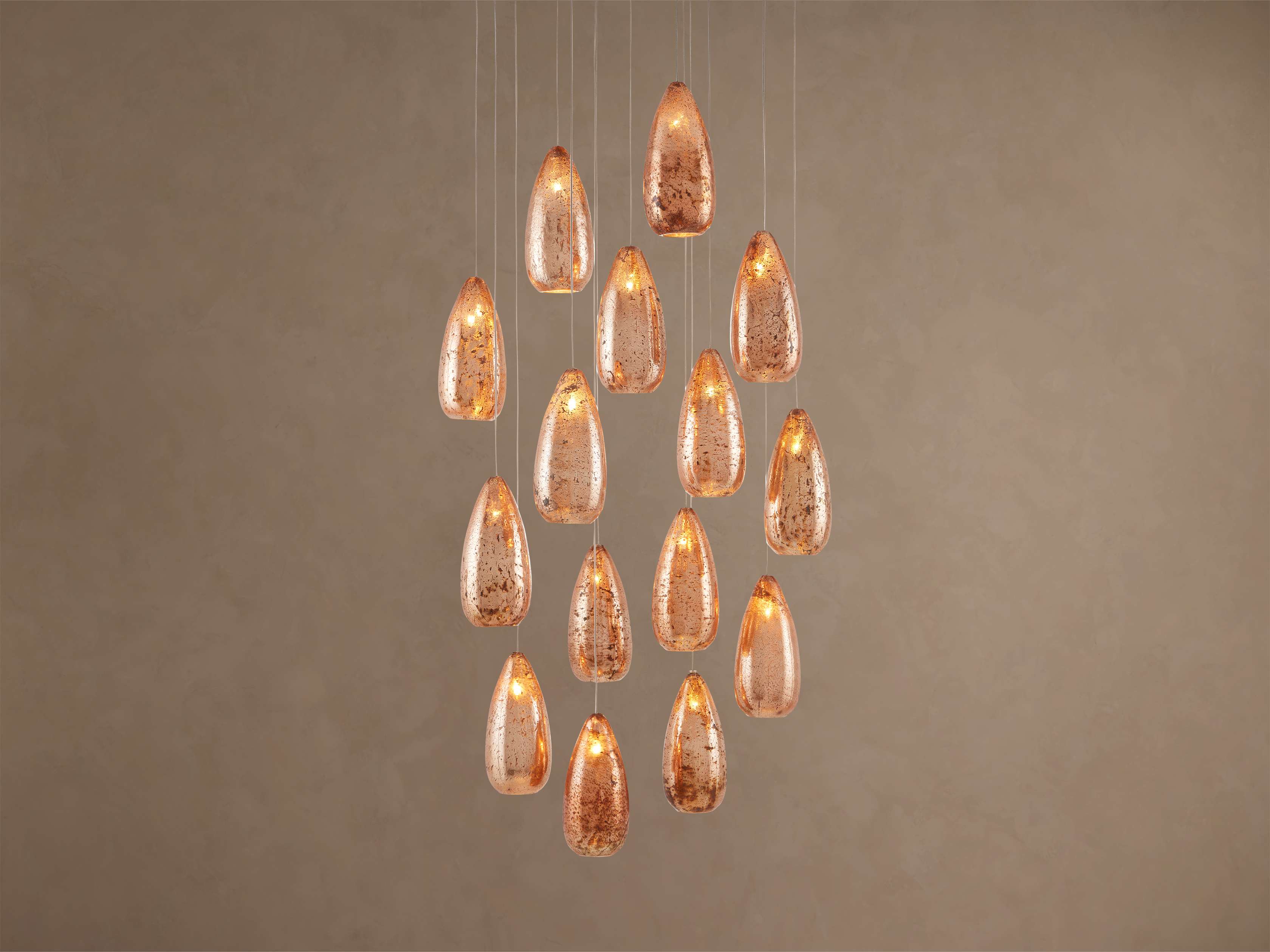 Edda Cascade Teardrop Mercury Glass Round Chandelier 23'' 35''D by Bling Lighting Studio