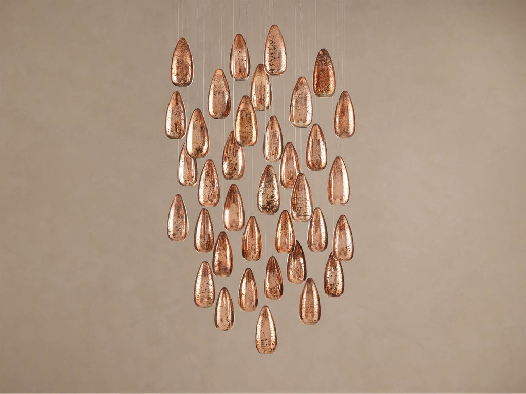 Edda Cascade Teardrop Mercury Glass Round Chandelier 23'' 35''D by Bling Lighting Studio