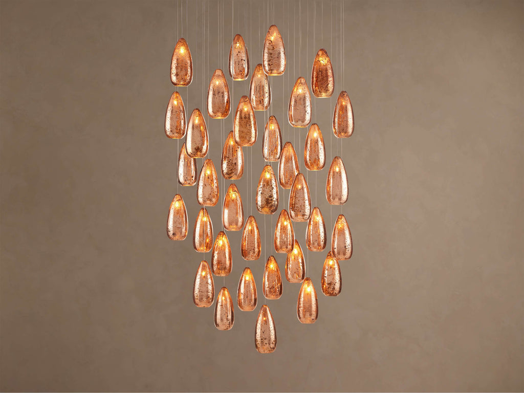Edda Cascade Teardrop Mercury Glass Round Chandelier 23'' 35''D by Bling Lighting Studio