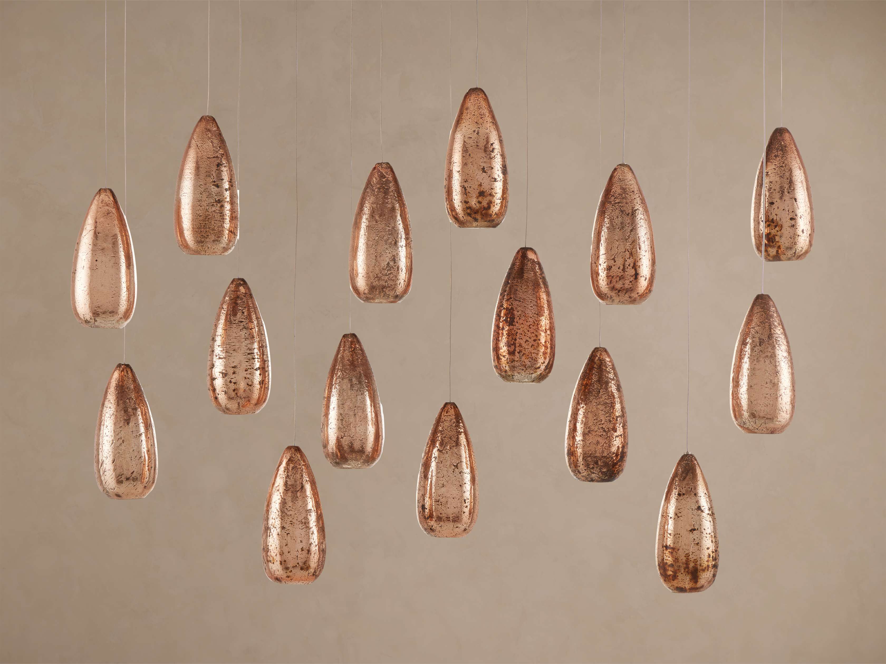 Edda Cascade Teardrop Mercury Glass Linear Chandelier 48'' 54''L by Bling Lighting Studio