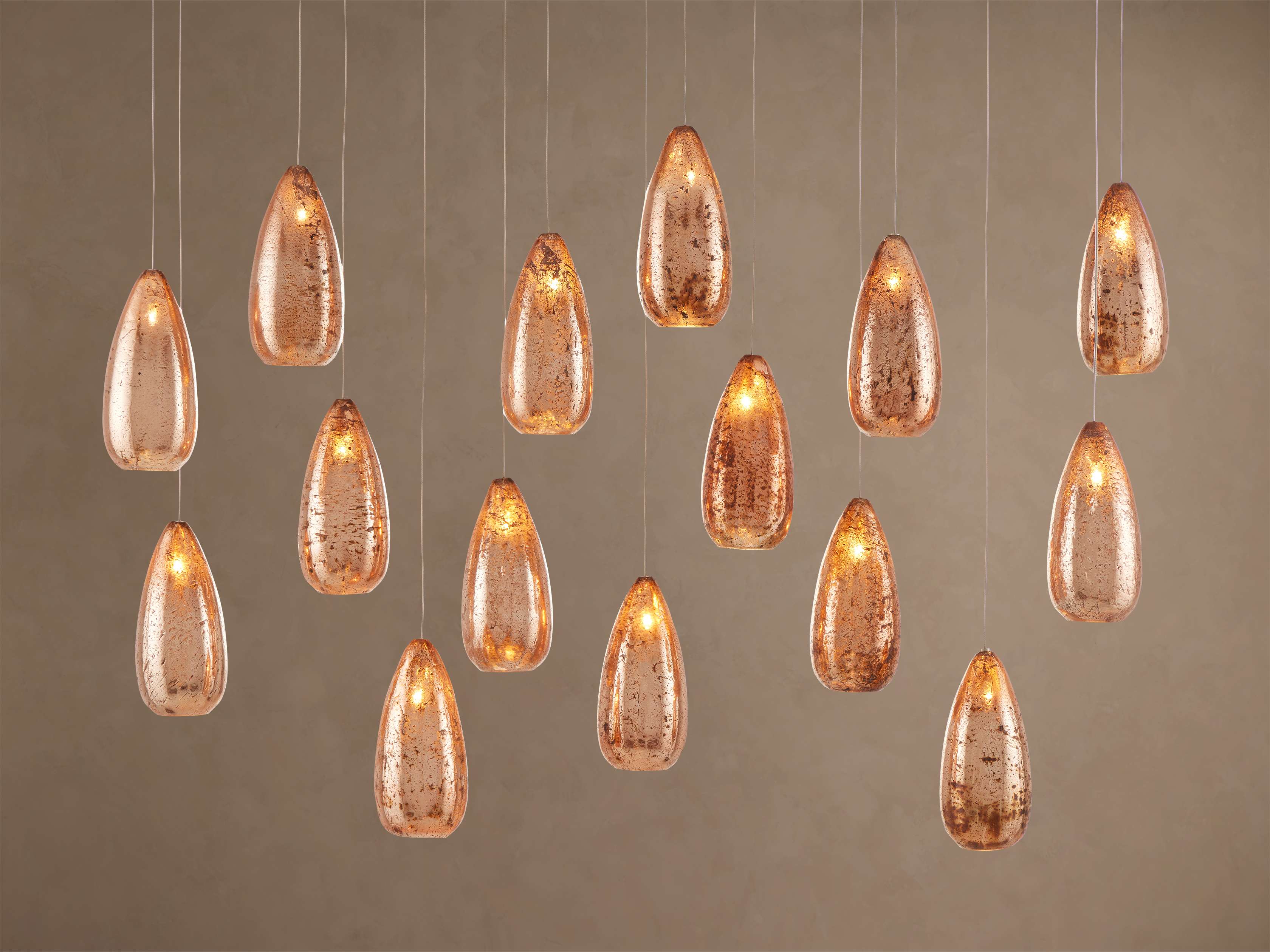 Edda Cascade Teardrop Mercury Glass Linear Chandelier 48'' 54''L by Bling Lighting Studio
