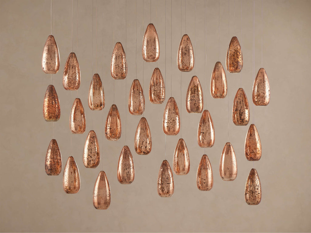 Edda Cascade Teardrop Mercury Glass Linear Chandelier 48'' 54''L by Bling Lighting Studio