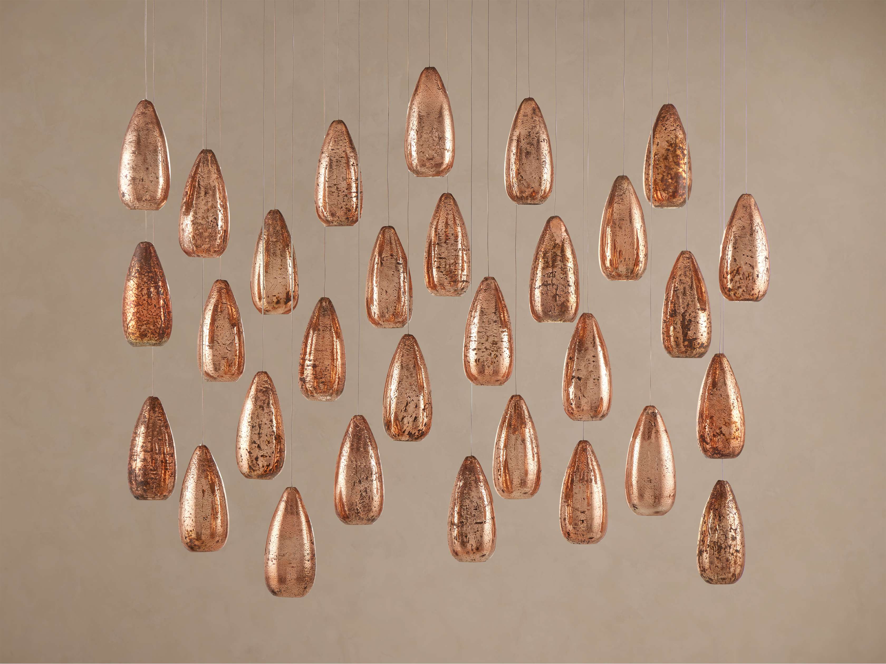Edda Cascade Teardrop Mercury Glass Linear Chandelier 48'' 54''L by Bling Lighting Studio