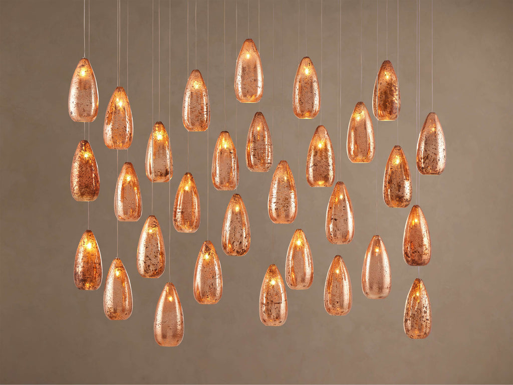 Edda Cascade Teardrop Mercury Glass Linear Chandelier 48'' 54''L by Bling Lighting Studio