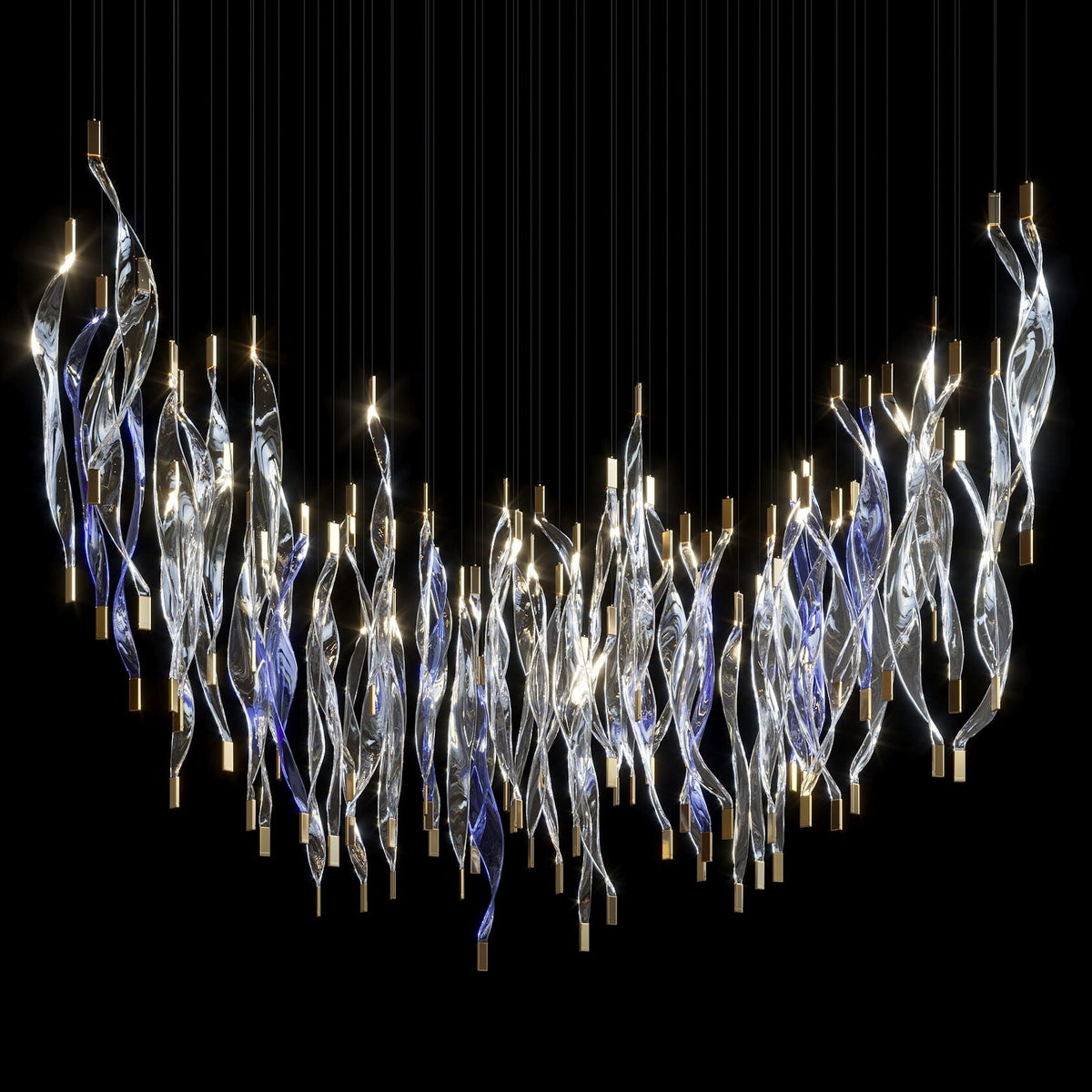 Crimson Flame Cascade Chandelier chandelier in a tall interior