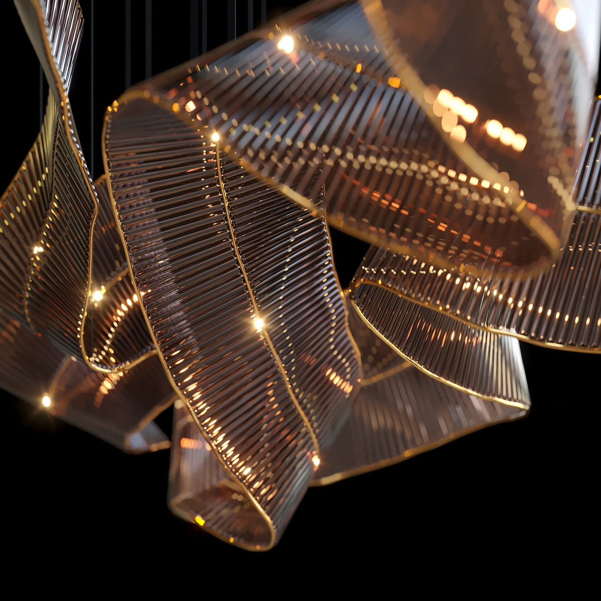 Bronze Ribbon Wave Chandelier chandelier in a tall interior