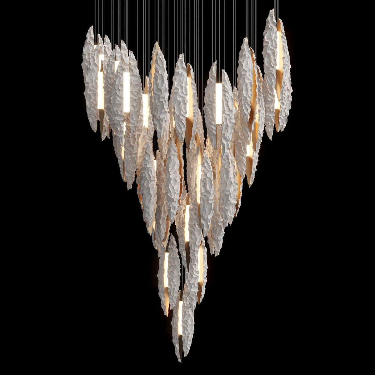 Silver Ice Shard Chandelier chandelier in a tall interior